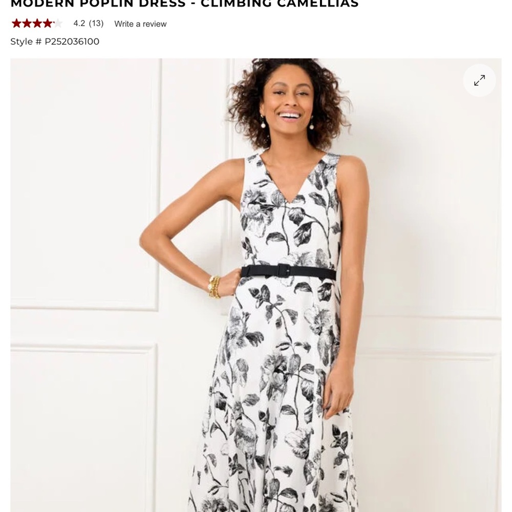 Talbots Black and White Sleeveless V-Neck Midi Dress